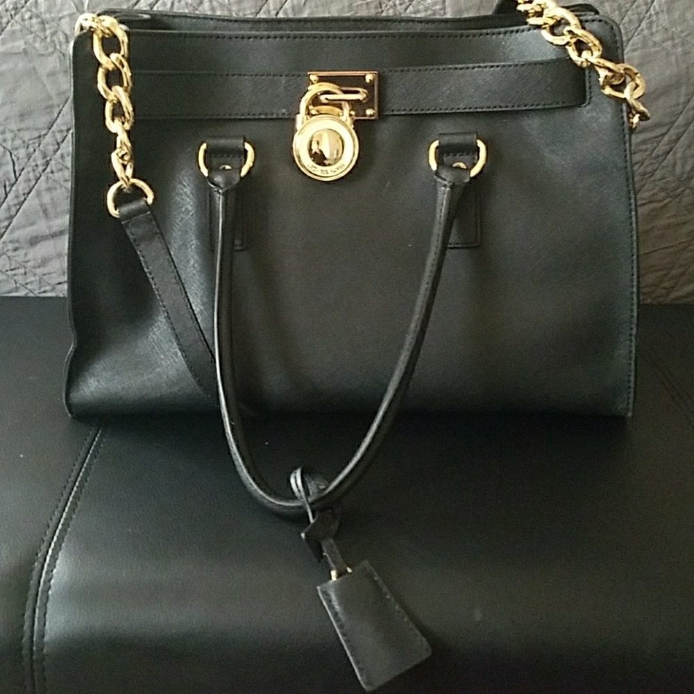 Michael Kors black leather Hamilton Satchel
